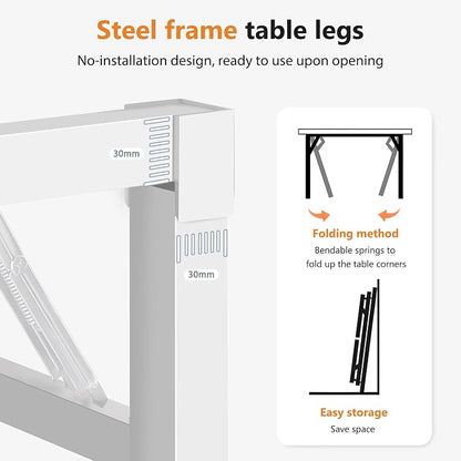 DlandHome Folding Desk for Small Spaces, 35.8 in Computer Desk Folding Table, Foldable Office Desk Writing Workstation for Home Office, Study, Bedroom, No Assembly Required, White & White