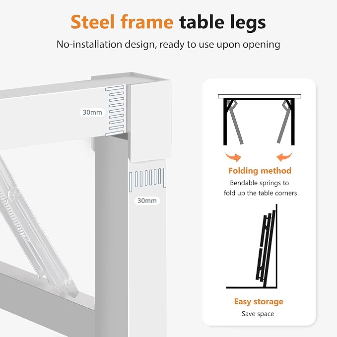DlandHome 39 inches Folding Table Computer Desk Portable ActivityTable Conference Table Home Office Desk, Fully Assembled Teak and White DND-ND5-100TW