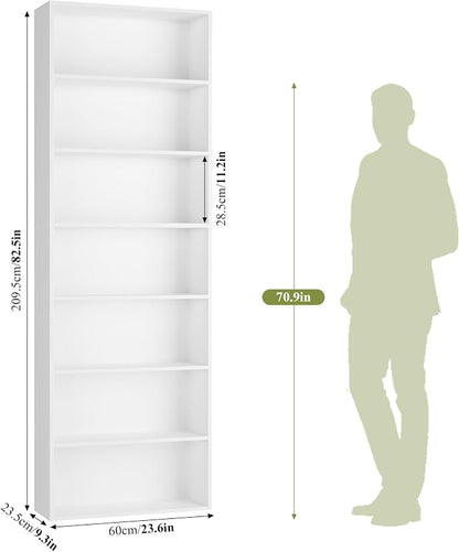 FACBOTALL 82" Tall Bookshelf, 7-Tier Open Shelves Bookcase, Freestanding Display Storage Shelves, Tall Bookcase Home Decor Furniture for Home Office, Living Room, Bedroom, White