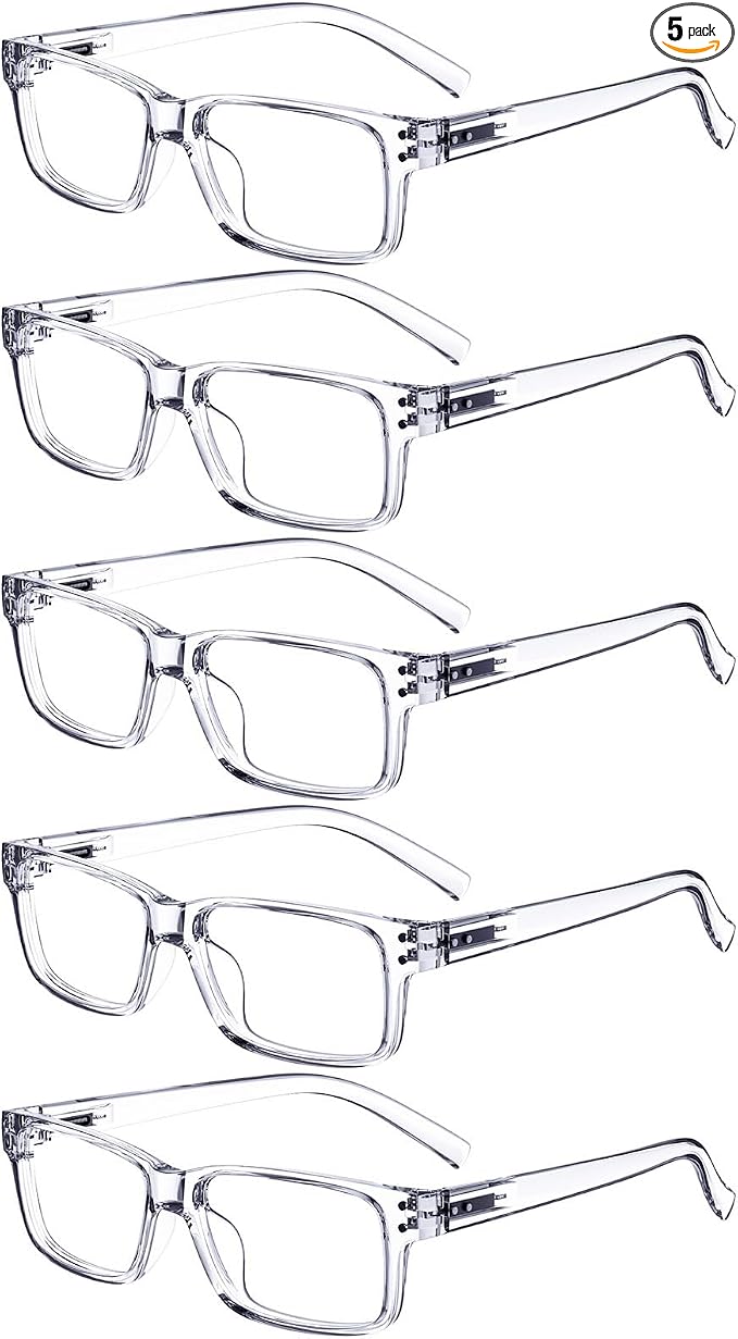Eyekepper Vintage Reading Glasses for Men - 5 Pack Spring Hinges Classic Readers - Clear Frame +2.25
