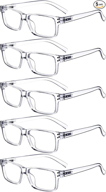 Eyekepper Vintage Reading Glasses for Men - 5 Pack Spring Hinges Classic Readers - Clear Frame +2.75