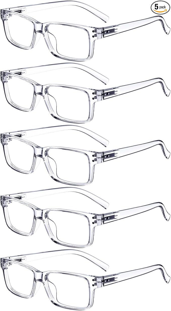 Eyekepper Vintage Reading Glasses for Men - 5 Pack Spring Hinges Classic Readers - Clear Frame +0.25