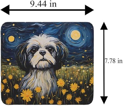 Starry Night Dog Mouse Pad for Home Office Gaming Working Desk Computer Desktop Accessories Non-Slip Rubber Mouse Pad for Dog Lovers (Shih Tzu)