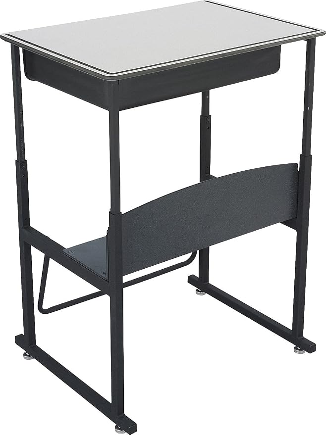 Safco Products 1204GR Alphabetter Adjustable-Height Desk Premium Desktop, Book Box, Swinging Footrest Bar, 28" x 20", Gray