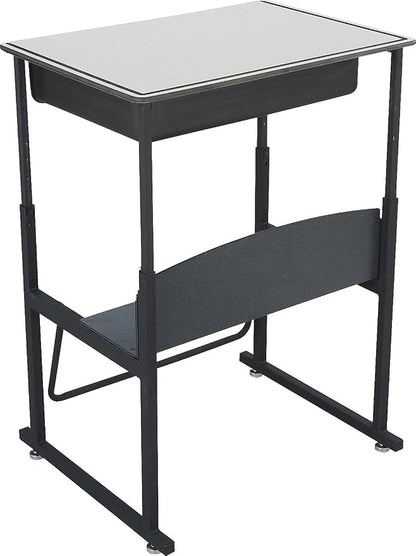 Safco Products 1204GR Alphabetter Adjustable-Height Desk Premium Desktop, Book Box, Swinging Footrest Bar, 28" x 20", Gray