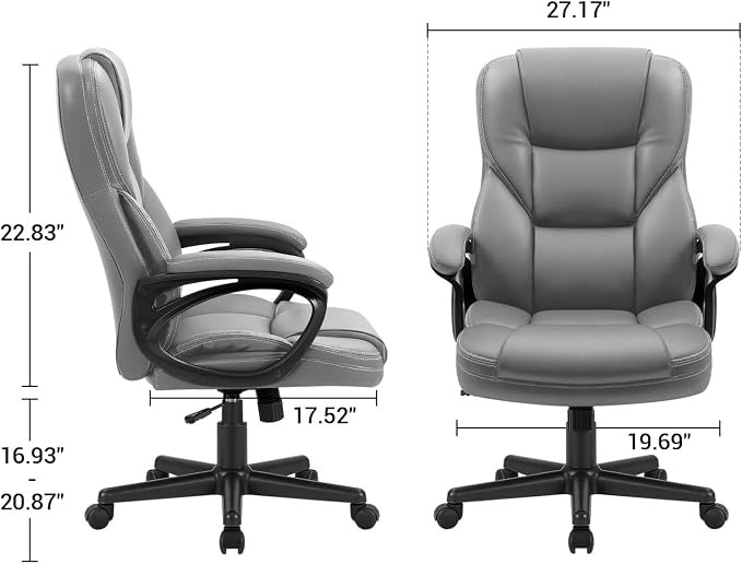 Furmax Office Executive Chair High Back Adjustable Managerial Home Desk Chair, Swivel Computer PU Leather Chair with Lumbar Support (1, Gray)