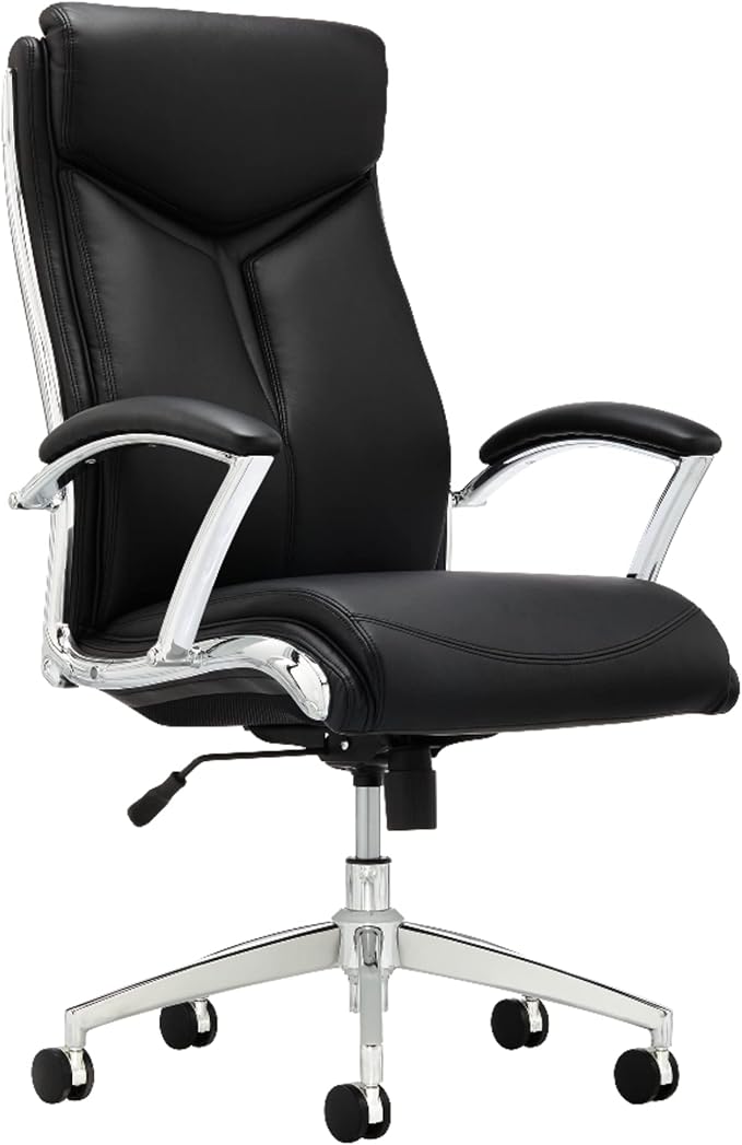Realspace® - Chair - Modern Comfort Verismo Bonded Leather High-Back Executive Chair, Black/Chrome - 31" x 14" x 24.5"