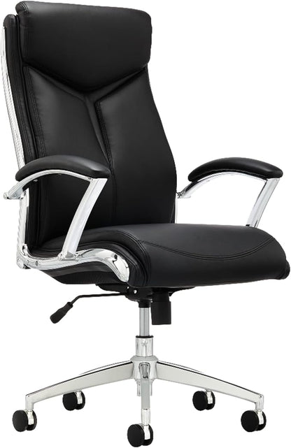 Realspace® - Chair - Modern Comfort Verismo Bonded Leather High-Back Executive Chair, Black/Chrome - 31" x 14" x 24.5"