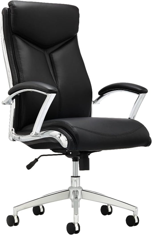 Realspace® - Chair - Modern Comfort Verismo Bonded Leather High-Back Executive Chair, Black/Chrome - 31" x 14" x 24.5"