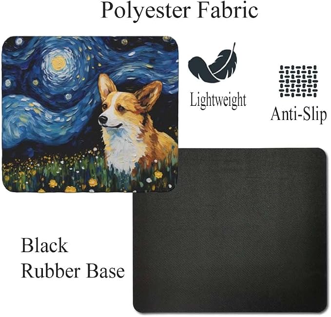 Starry Night Dog Mouse Pad for Home Office Gaming Working Desk Computer Desktop Accessories Non-Slip Rubber Mouse Pad for Dog Lovers (Corgi #2)
