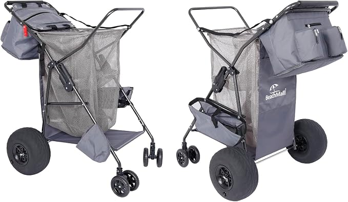 Ultimate Beach Cart with Balloon Wheels for Sand – Buggy Wagon with Big Wheels, Insulated Cooler Bag, Boogie Board & Umbrella Holder, 100 lbs Load Capacity