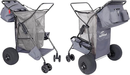 Ultimate Beach Cart with Balloon Wheels for Sand – Buggy Wagon with Big Wheels, Insulated Cooler Bag, Boogie Board & Umbrella Holder, 100 lbs Load Capacity