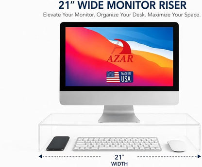 Azar 515360 Acrylic Monitor Stand Riser – Made in USA Laptop stand and Monitor Riser Acrylic Monitor Stand Riser Clear Laptop Stand for Desk Ergonomic Display Riser, Clear (21-Inch-Luxury Handcrafted)