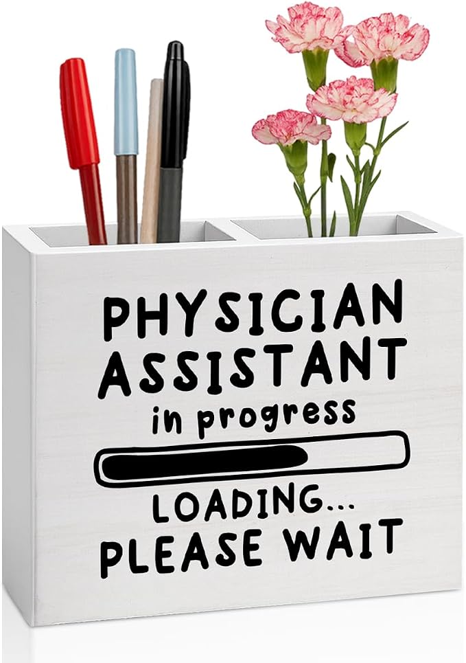 Physician Assistant Office Decor Physician Assistant in Progress Office Decoration PA School Gifts for Women Men Wooden Pencil Holder, Medical Student Gifts Desk Decor