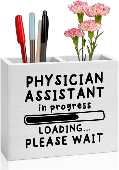 Physician Assistant Office Decor Physician Assistant in Progress Office Decoration PA School Gifts for Women Men Wooden Pencil Holder, Medical Student Gifts Desk Decor