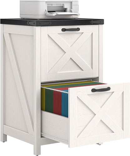 Halitaa 2 Drawer Small File Cabinet, Farmhouse Vertical Filing Cabinet Fits Letter and A4 Size, Under Desk Wooden File Cabinets for Home Office, Printer Stand, White and Black