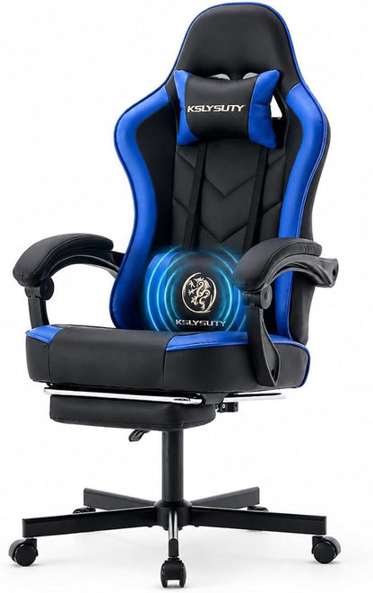 Office Desk Computer Gaming Chair for Adults, Ergonomic High Back Gamer Chair with Massage and Pocket Spring Cushion, Swivel Comfy Video Game Chairs with Footrest and Lumbar Support (Black Blue)
