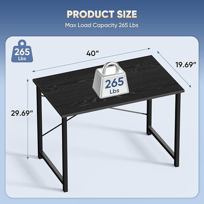 DUMOS 40 Inch Office Small Computer Desk Modern Simple Style Writing Study Work Table for Home Bedroom - Wood Black