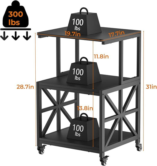 GreenForest Printer Stand with Lockable Wheels, Heavy Duty Printer Table | 3-Tier Storage Shelf, Fit 2-3 Printers/3d/Heat Press/Laser, Rolling Cart for Home Office, Small Spaces, 19.7"x17.7", Black