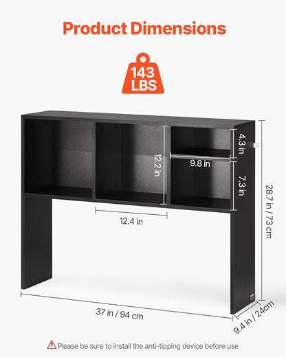 VEVOR Desktop Bookshelf, Storage Organizer with 5 Shelves for Computer Desk, Wooden Shelf Desk Hutch with Anti-Slip Feet Pads, Desk Top Display Rack for Office, Home & Dorm, Black
