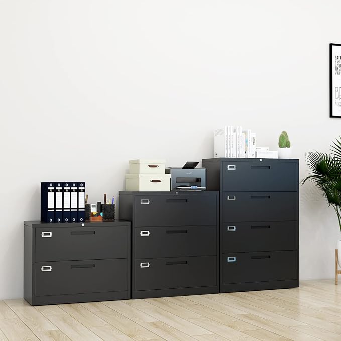 Fesbos Lateral File Cabinet with Lock, 4 Drawer Large Metal Filing Cabinet,Home Office Lockable Storage Cabinet for Hanging Files Letter/Legal/F4/A4 Size-Assembly Required