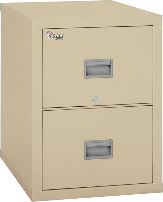FireKing Patriot 2P1831-CPA Insulated UL Class 350 one-Hour Fire Rated Vertical Filing Cabinet with 2 Drawers, Deep Letter Size, 31-9/16" Length x 17-3/4" Width x 27-3/4" Height, Parchment