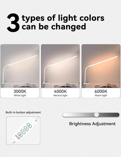 2-Pack LED Desk Lamp with Clamp,College Dorm Room Students Study Reading Desk Lights,Dimming,Hose Desk Lamps,Home Office Computer Light,gooseneck,Swing Arm Work Table Lamps,Clip Bed Light