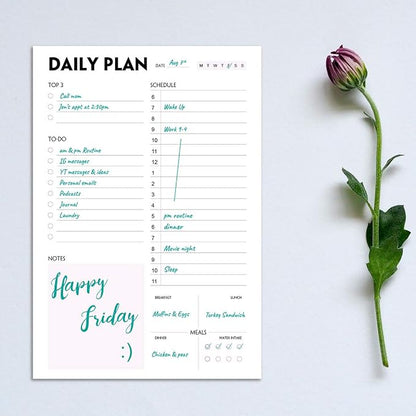 Daily Planner Notepad - A5 Calendar, Scheduler, Organizer with Priority, To Do List, Appointments, Notes, Meals and Water Intake Tracker, 50 Undated Tear-Off Sheets Planning Pad, 5.8"x8.25"