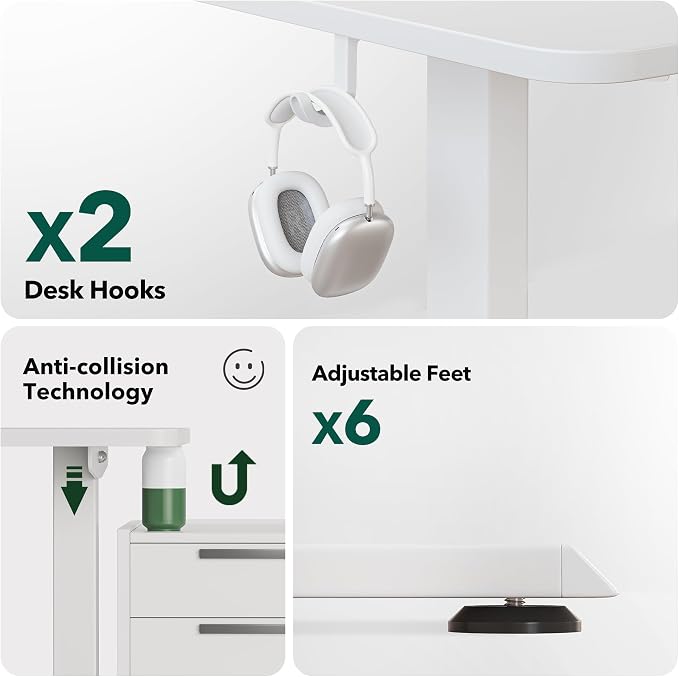 BANTI L-Shaped Standing Desk - 63 x 55 Inch Adjustable Corner Standing Desk with Charging Station - L Shape Sit Stand Table with Memory Controller, Splice Board for Home Office, White