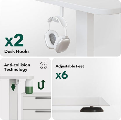 BANTI L-Shaped Standing Desk - 63 x 55 Inch Adjustable Corner Standing Desk with Charging Station - L Shape Sit Stand Table with Memory Controller, Splice Board for Home Office, White