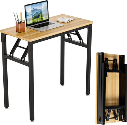 VINGLI Small Computer Desk No Assembly Required, Folding Desk As Writing Table, Dining Table and Workbench, Foldable Desk for Small Space & Home Office (31.5, Teak & Black Frame)