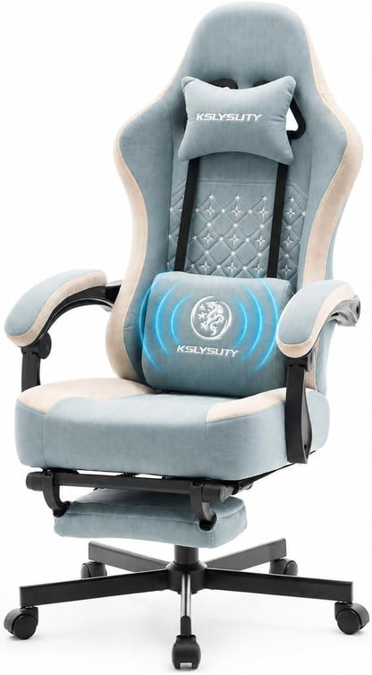Office Desk Computer Gaming Chair for Adults, Ergonomic High Back Gamer Chair with Massage and Pocket Spring Cushion, Swivel Comfy Video Game Chairs with Footrest and Lumbar Support (Pro Blue)