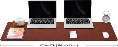 Distressed Leather Desk Mat - Non-Slip PU Desk Pad for Office and Home - Desk Organization and Accessories - Ideal for Large Mouse Pad and Desk Mats on Top of Desks(Mahogany,47.2"x 17")