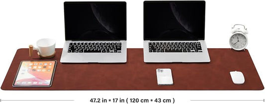 Distressed Leather Desk Mat - Non-Slip PU Desk Pad for Office and Home - Desk Organization and Accessories - Ideal for Large Mouse Pad and Desk Mats on Top of Desks(Mahogany,47.2"x 17")