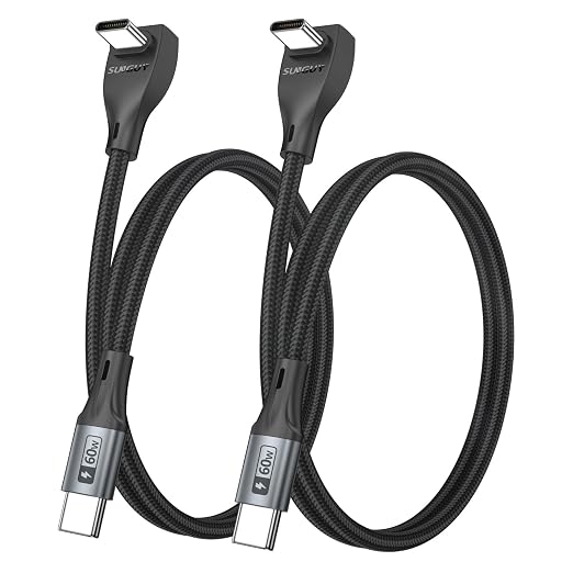 USB C Cable Right Angle - [2Pack 1.6FT] 60W Fast Charging USB C Cable Braided USB Type C Data Cable, 90 Degree C Port Charger Cord for iPhone 17/16/15 Pro Max, Tesla Model Y, MacBook, iPad, Samsung