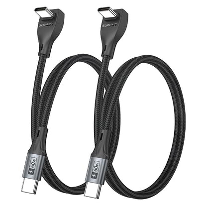USB C Cable Right Angle - [2Pack 1.6FT] 60W Fast Charging USB C Cable Braided USB Type C Data Cable, 90 Degree C Port Charger Cord for iPhone 17/16/15 Pro Max, Tesla Model Y, MacBook, iPad, Samsung