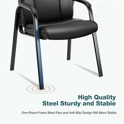 OLIXIS Waiting Room Chair, Leather Office Desk Reception Guest Stationary Side Chairs with Padded Arms for Home Conference Lobby Area Meeting Church Medical Clinic Elderly Student