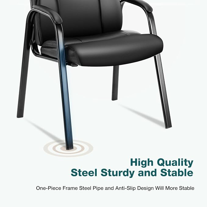 OLIXIS Waiting Room Chair Set of 2, Leather Office Desk Reception Guest Stationary Side Chairs with Padded Arms for Home Conference Lobby Area Meeting Church Medical Clinic Elderly Student
