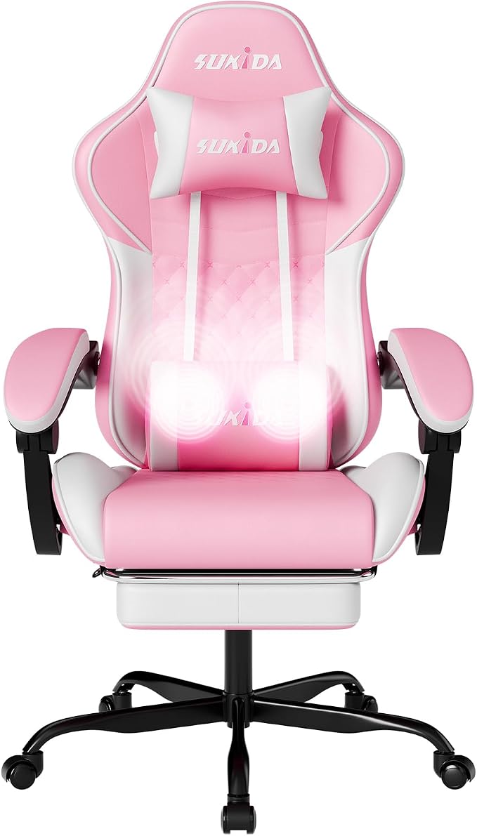 Ergonomic Video Gamer Chairs Gaming Computer Chair Gamer Chairs for Adults Massage Lumbar Support Swivel Height Adjustable Headrest Backrest