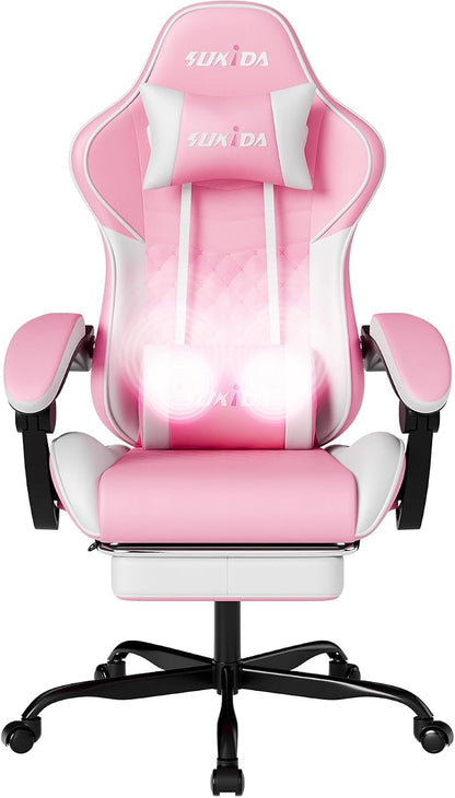 Ergonomic Video Gamer Chairs Gaming Computer Chair Gamer Chairs for Adults Massage Lumbar Support Swivel Height Adjustable Headrest Backrest