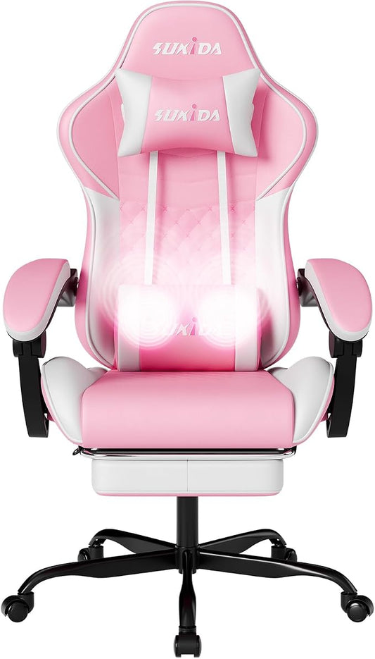 Ergonomic Video Gamer Chairs Gaming Computer Chair Gamer Chairs for Adults Massage Lumbar Support Swivel Height Adjustable Headrest Backrest