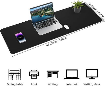 AFIING Large Desk Mat, 47" x 17", Black | Dual-Sided Natural Cork & PU Leather, Non-Slip, Waterproof, For Office, Home & Gaming