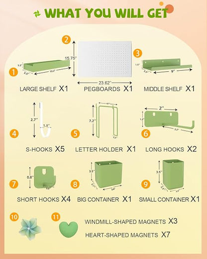 Metal Pegboard Kit — Carbon Steel Pegboards with 26 Accessories, Pegboard Wall Organizer for Home, Office, Study Room, Kitchen, Craft Room & Gaming Setup— 24″ × 16″ White Peg Board