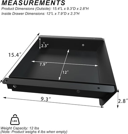 Under Desk Mounted Sliding Drawer with 60 Degree Tilt Panel to Pull Out, 15'' Long & 9'' deep Large Storage Organizer for Sit Stand Workstation