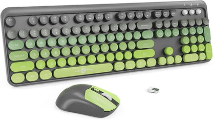 Wireless Keyboard and Mouse Combo - Cute Colorful Keyboard and Mouse, Retro Typewriter Keyboard with 2.4GHz Plug & Play, for Windows 11/10/7, Laptop, PC (Green)