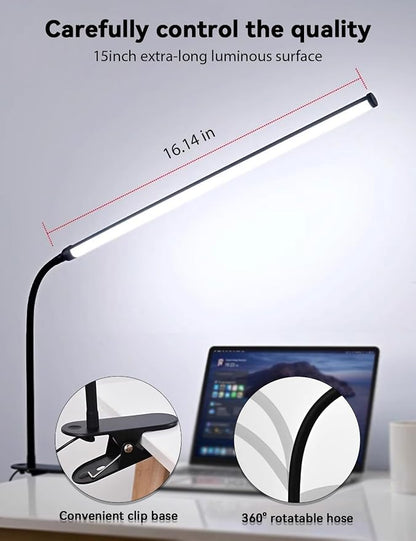 2 Pack LED Desk Lamp with Clamp, Dimmable Clip on Light for College Dorm Room, Eye-Friendly Reading Study Lamp for Students, Flexible Gooseneck Bedside Light, Home Office Desk Lights Bedroom