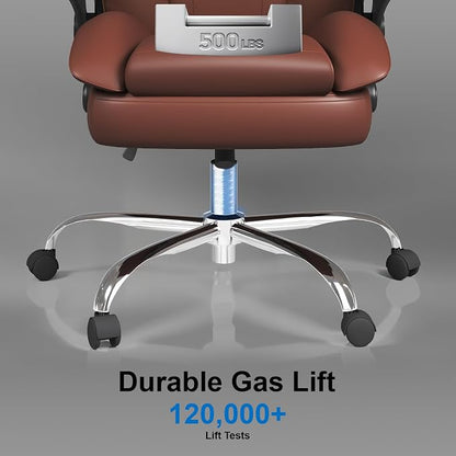Office Chair, Home Desk Chair, Ergonomic Computer Chair with Lumbar Support, Executive Leather Chair with Flip-Up Armrests, Big and Tall Swivel Rolling Chair, Light Brown