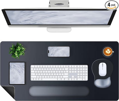 4-in-1 Large Gaming Mouse Pad, Keyboard Wrist Rest Pad & Wrist Support Mousepad Set, Extended Desk Pad Waterproof Desk Mat Protector for Home Office Decor Study Game 35.4×15.7 Inches Big I Black