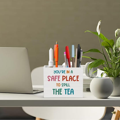 Therapy Office Decor Therapist Office Decoration Mental Therapist Gifts School Counselor Gifts for Women Wooden Pencil Holder, Psychology Gift Desk Decor