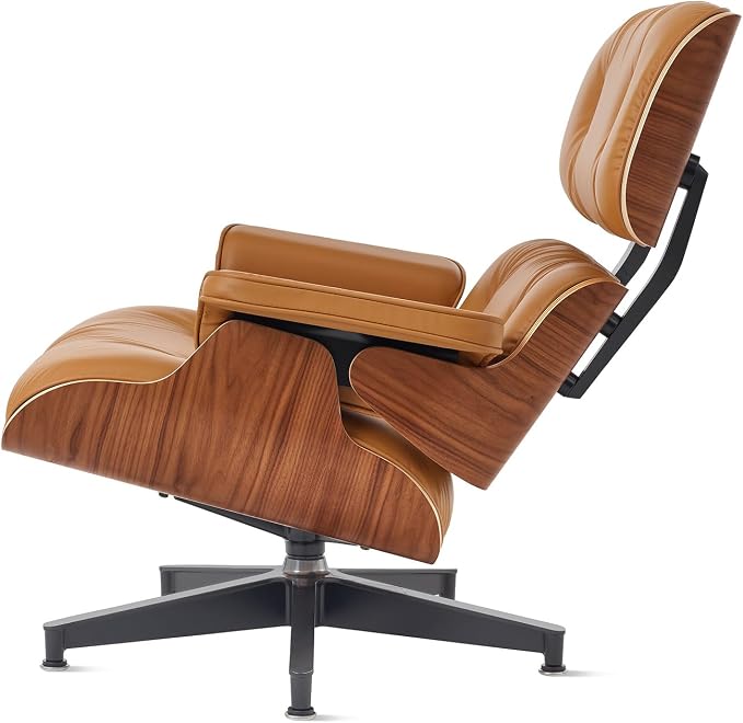 Mid Century Chaise Lounge Chair with Ottoman, Genuine Leather Reading Chair, Modern Chair Classic Design, Heavy Duty Base Support for Living Room Study Lounge Office,Tall Upgraded, Walnut Brown